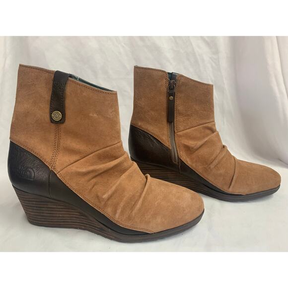 The North Face Maisie Waterproof Wedge Ankle Boots Women 9 Brown Suede & Leather - Picture 3 of 8